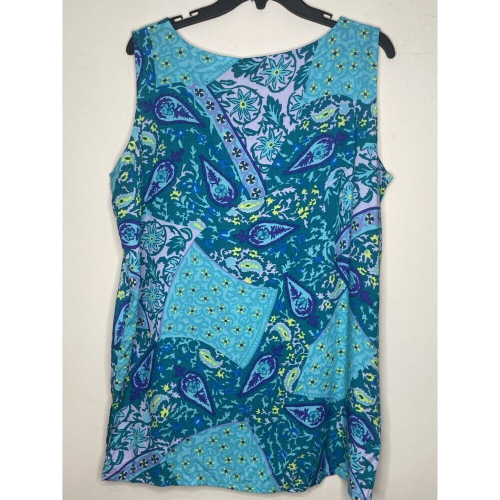 Diane Von Furstenberg DVF Teal/Purple Print Sleeveless‎ Top Size 1X 100% Viscose - Picture 4 of 9